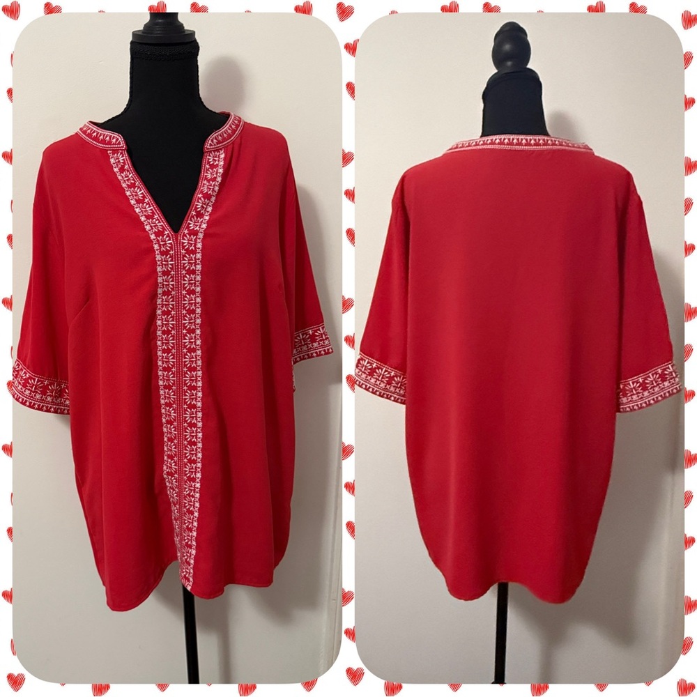 Red Embroidered Women's Top-Sz XL